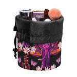 Purple Tropical Elephant Pattern Print Drawstring Makeup Bag