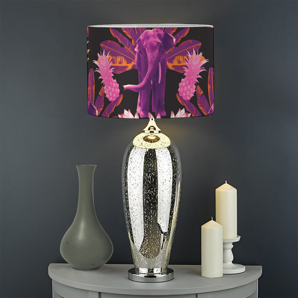 Purple Tropical Elephant Pattern Print Drum Lamp Shade