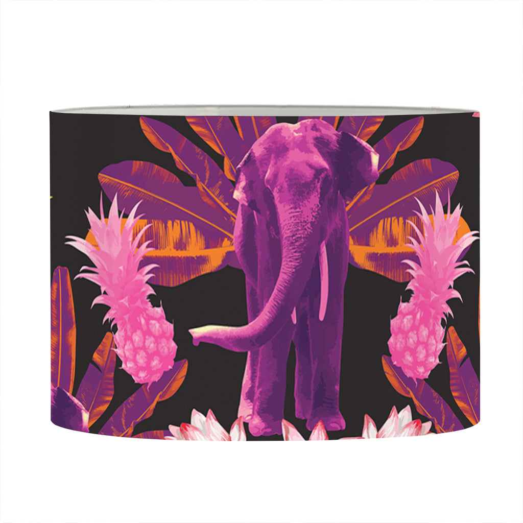 Purple Tropical Elephant Pattern Print Drum Lamp Shade