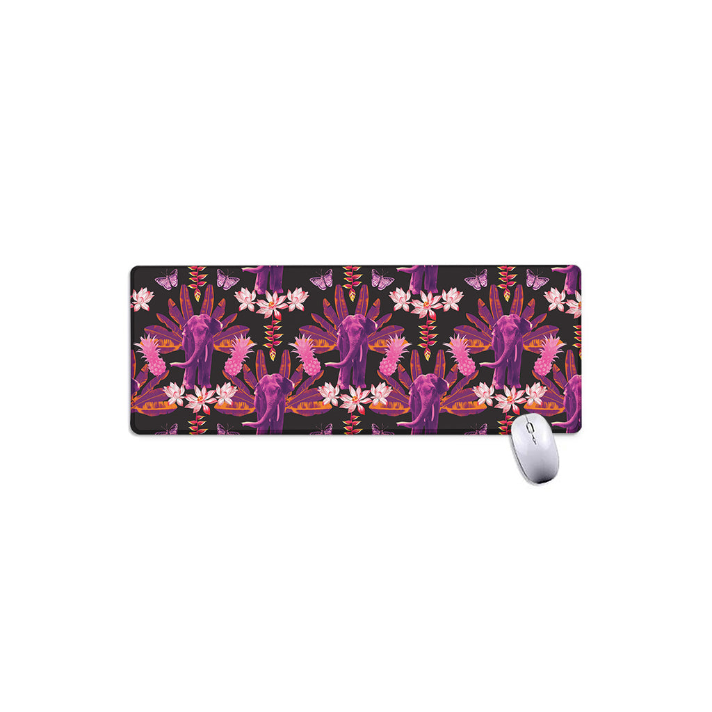 Purple Tropical Elephant Pattern Print Extended Mouse Pad