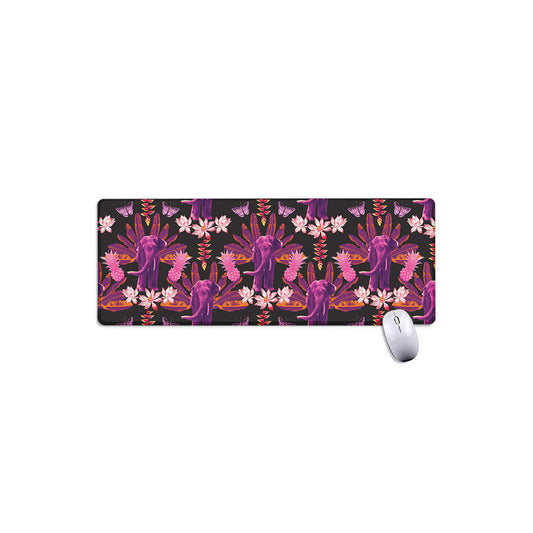 Purple Tropical Elephant Pattern Print Extended Mouse Pad