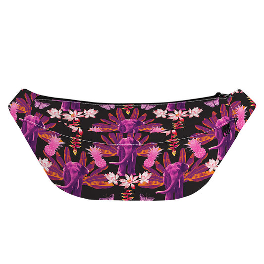 Purple Tropical Elephant Pattern Print Fanny Pack