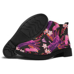 Purple Tropical Elephant Pattern Print Flat Ankle Boots