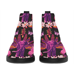 Purple Tropical Elephant Pattern Print Flat Ankle Boots