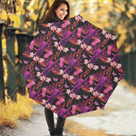 Purple Tropical Elephant Pattern Print Foldable Umbrella