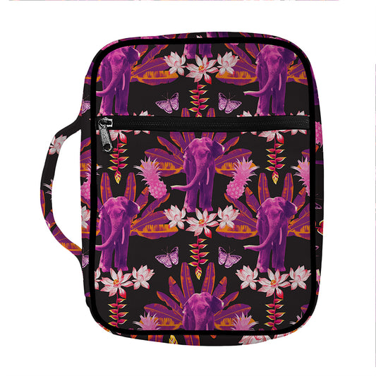 Purple Tropical Elephant Pattern Print Front Pocket Bible Bag