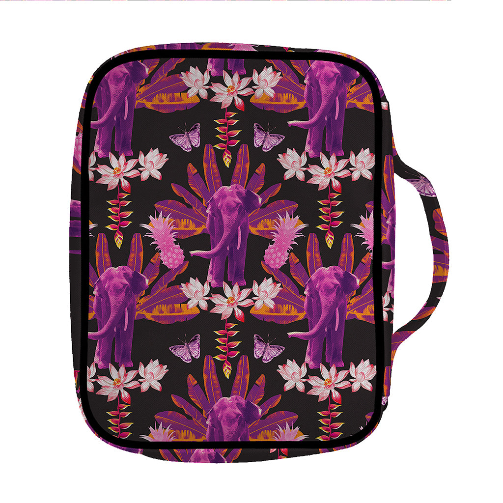 Purple Tropical Elephant Pattern Print Front Pocket Bible Bag
