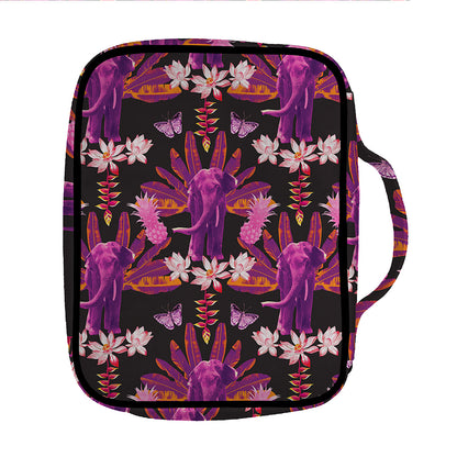 Purple Tropical Elephant Pattern Print Front Pocket Bible Bag