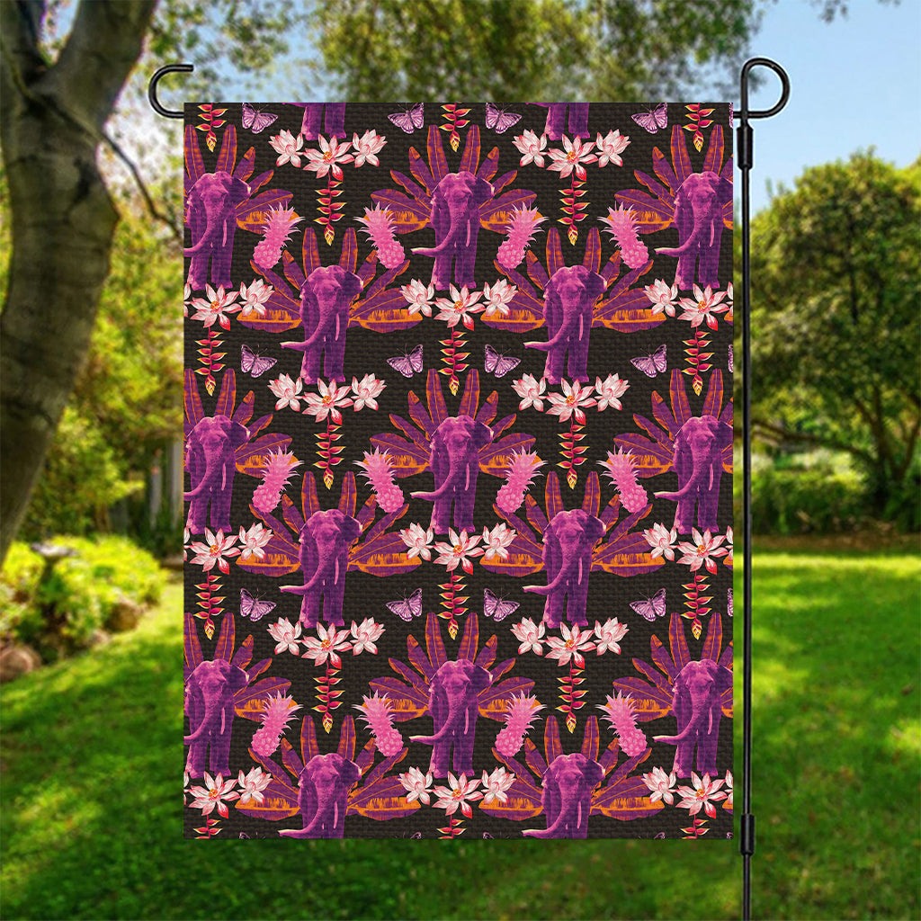 Purple Tropical Elephant Pattern Print Garden Flag