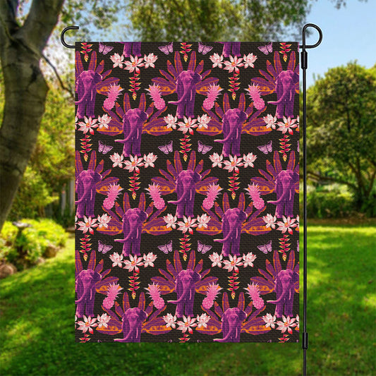 Purple Tropical Elephant Pattern Print Garden Flag