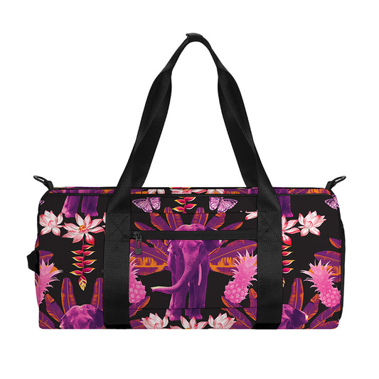 Purple Tropical Elephant Pattern Print Gym Bag