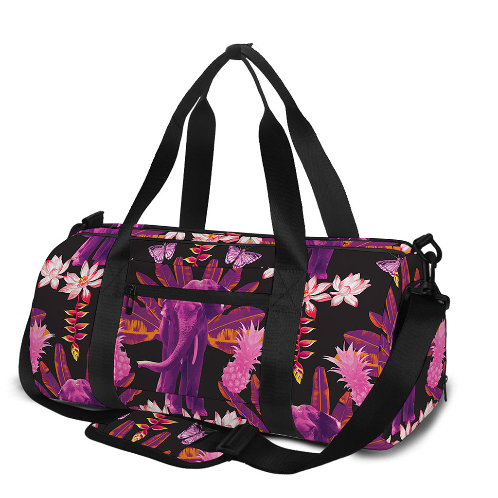 Purple Tropical Elephant Pattern Print Gym Bag