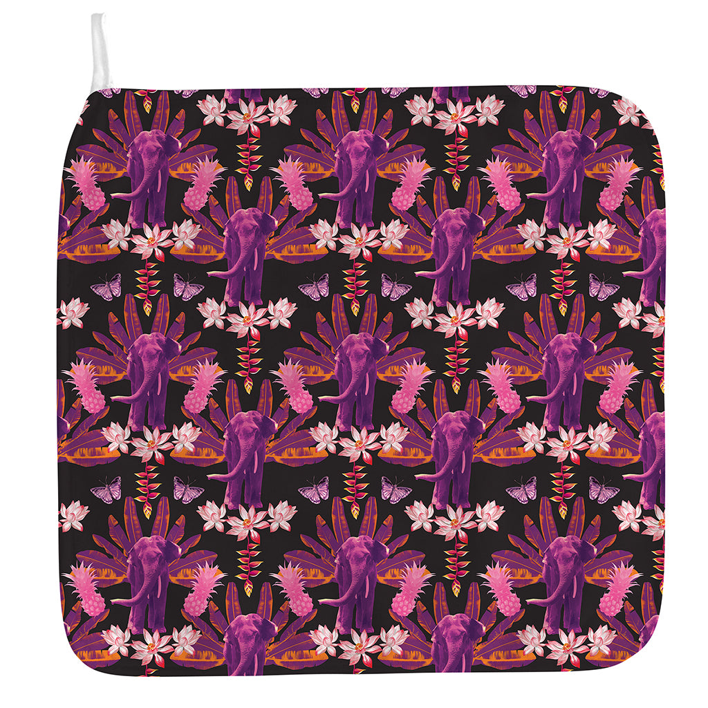 Purple Tropical Elephant Pattern Print Hand Towel