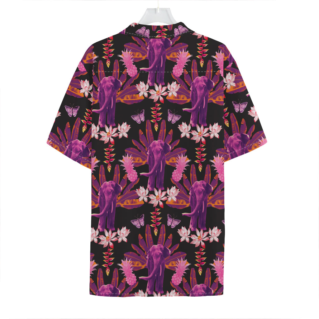 Purple Tropical Elephant Pattern Print Hawaiian Shirt