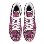 Purple Tropical Elephant Pattern Print High Top Leather Sneakers