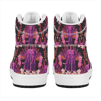 Purple Tropical Elephant Pattern Print High Top Leather Sneakers