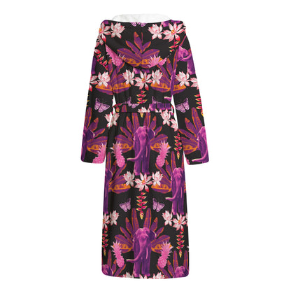 Purple Tropical Elephant Pattern Print Hooded Bathrobe