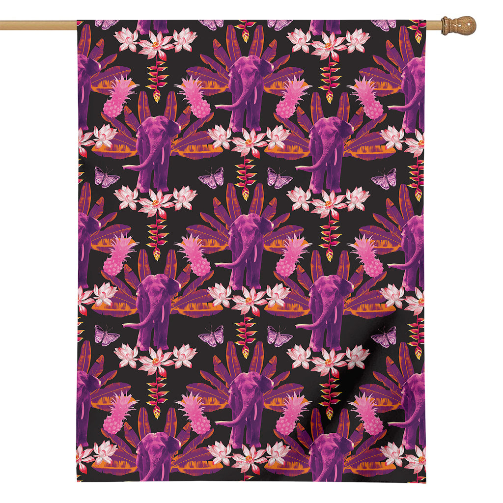 Purple Tropical Elephant Pattern Print House Flag