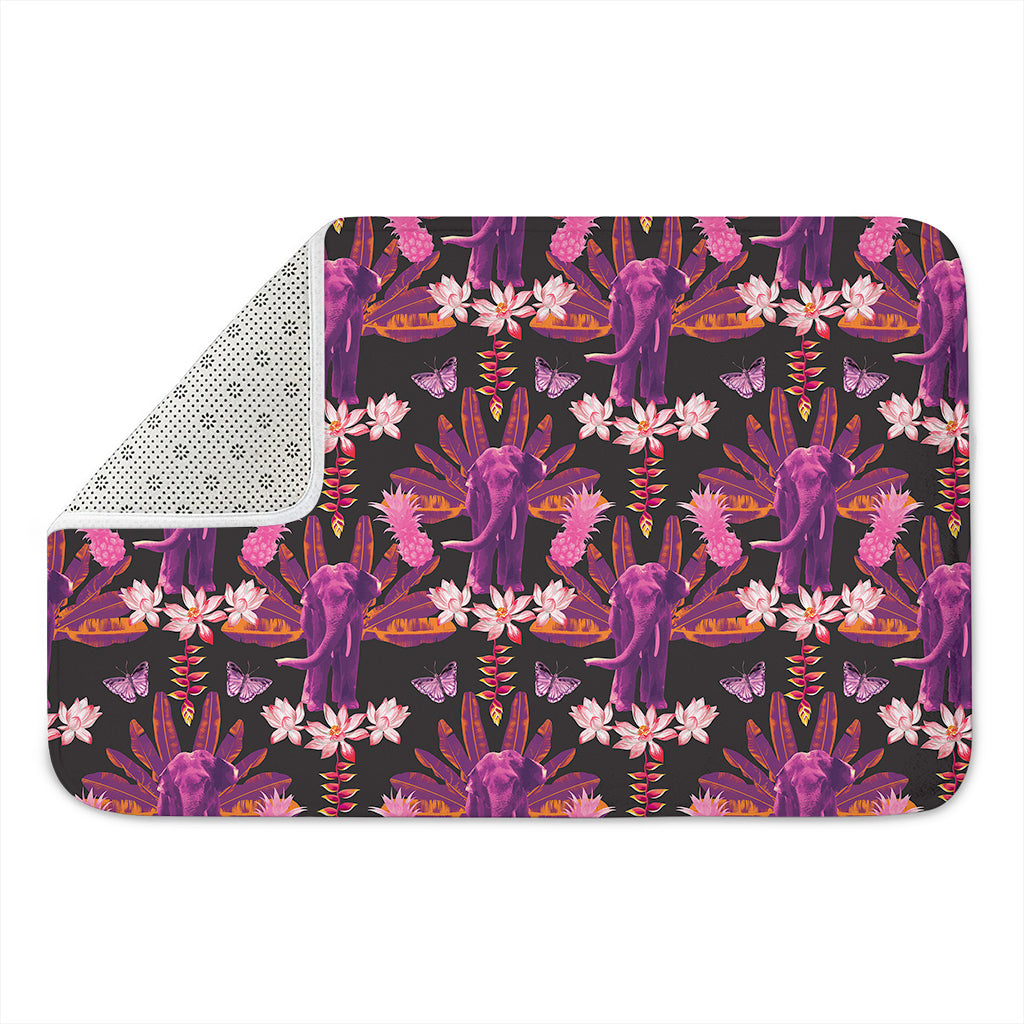 Purple Tropical Elephant Pattern Print Indoor Door Mat