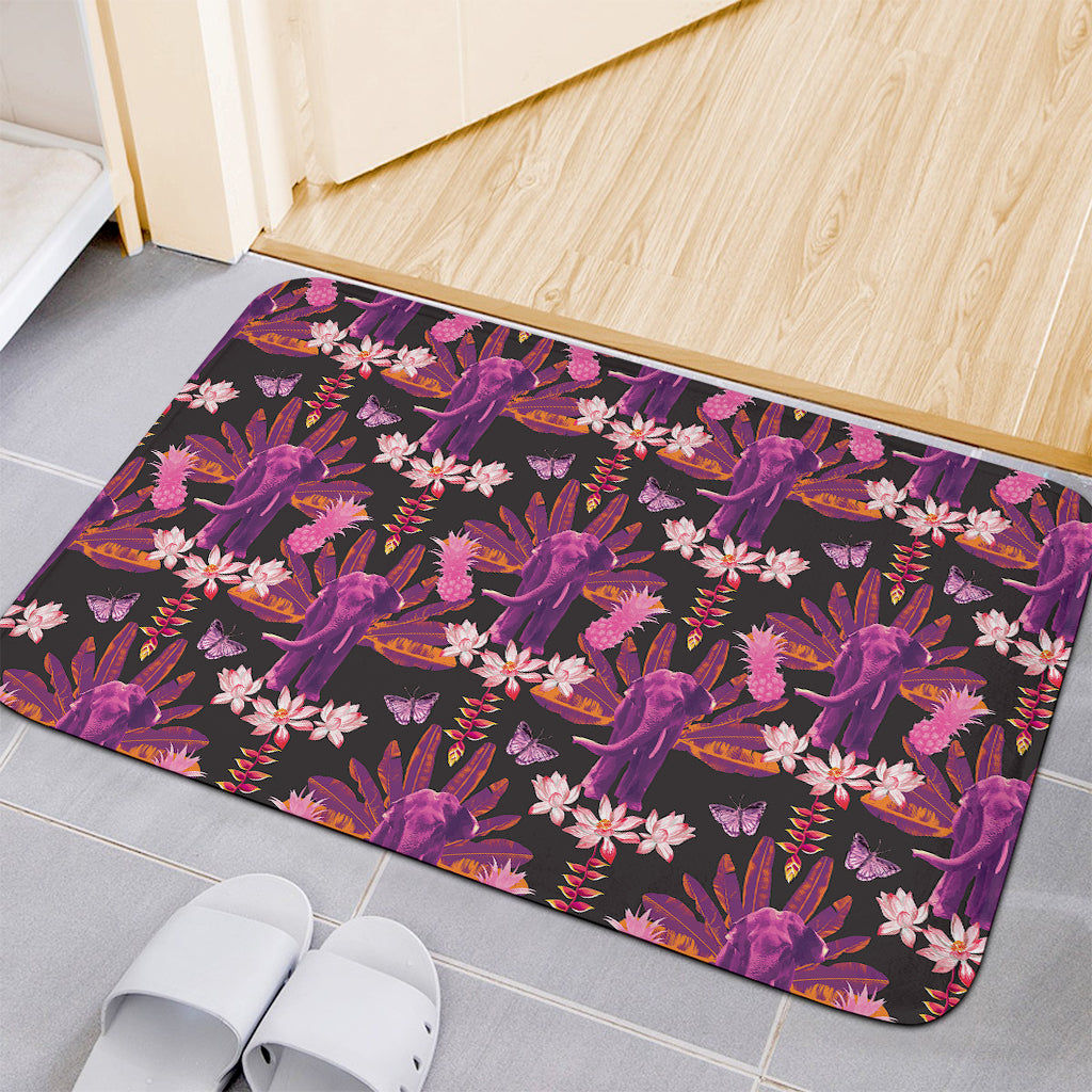 Purple Tropical Elephant Pattern Print Indoor Door Mat