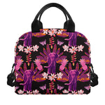 Purple Tropical Elephant Pattern Print Insulated Lunch Bag