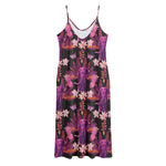 Purple Tropical Elephant Pattern Print Jersey Midi Cami Dress