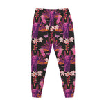 Purple Tropical Elephant Pattern Print Jogger Pants