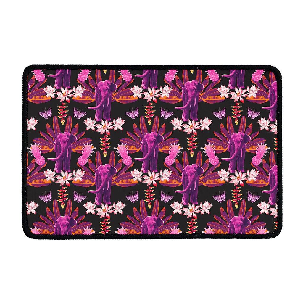 Purple Tropical Elephant Pattern Print Kitchen Mat