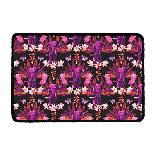 Purple Tropical Elephant Pattern Print Kitchen Mat