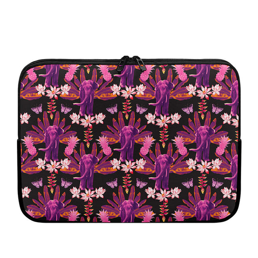 Purple Tropical Elephant Pattern Print Laptop Sleeve