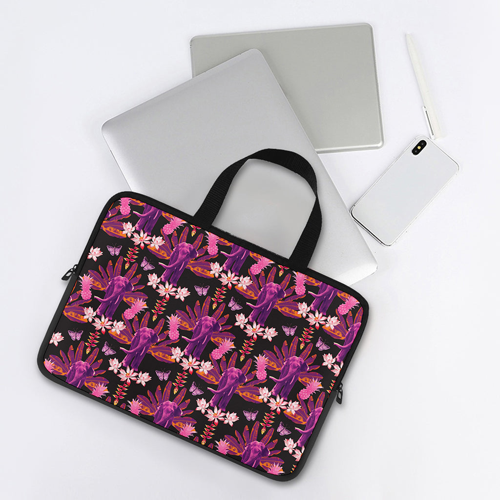 Purple Tropical Elephant Pattern Print Laptop Sleeve With Handle