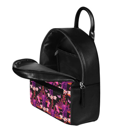 Purple Tropical Elephant Pattern Print Leather Backpack