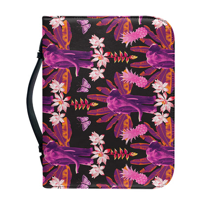 Purple Tropical Elephant Pattern Print Leather Bible Cover