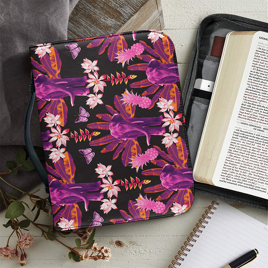 Purple Tropical Elephant Pattern Print Leather Bible Cover