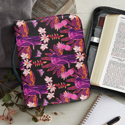 Purple Tropical Elephant Pattern Print Leather Bible Cover
