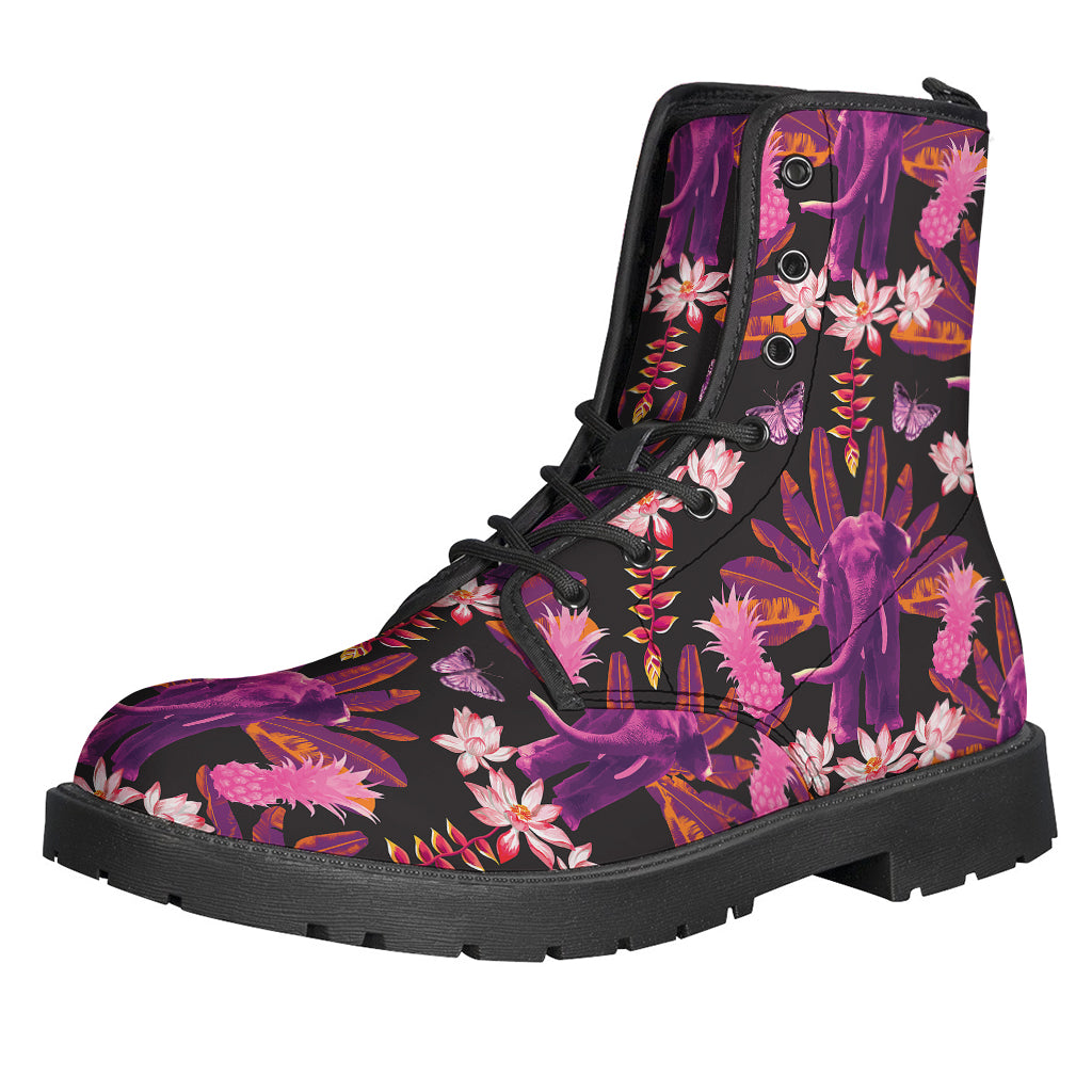 Purple Tropical Elephant Pattern Print Backpack