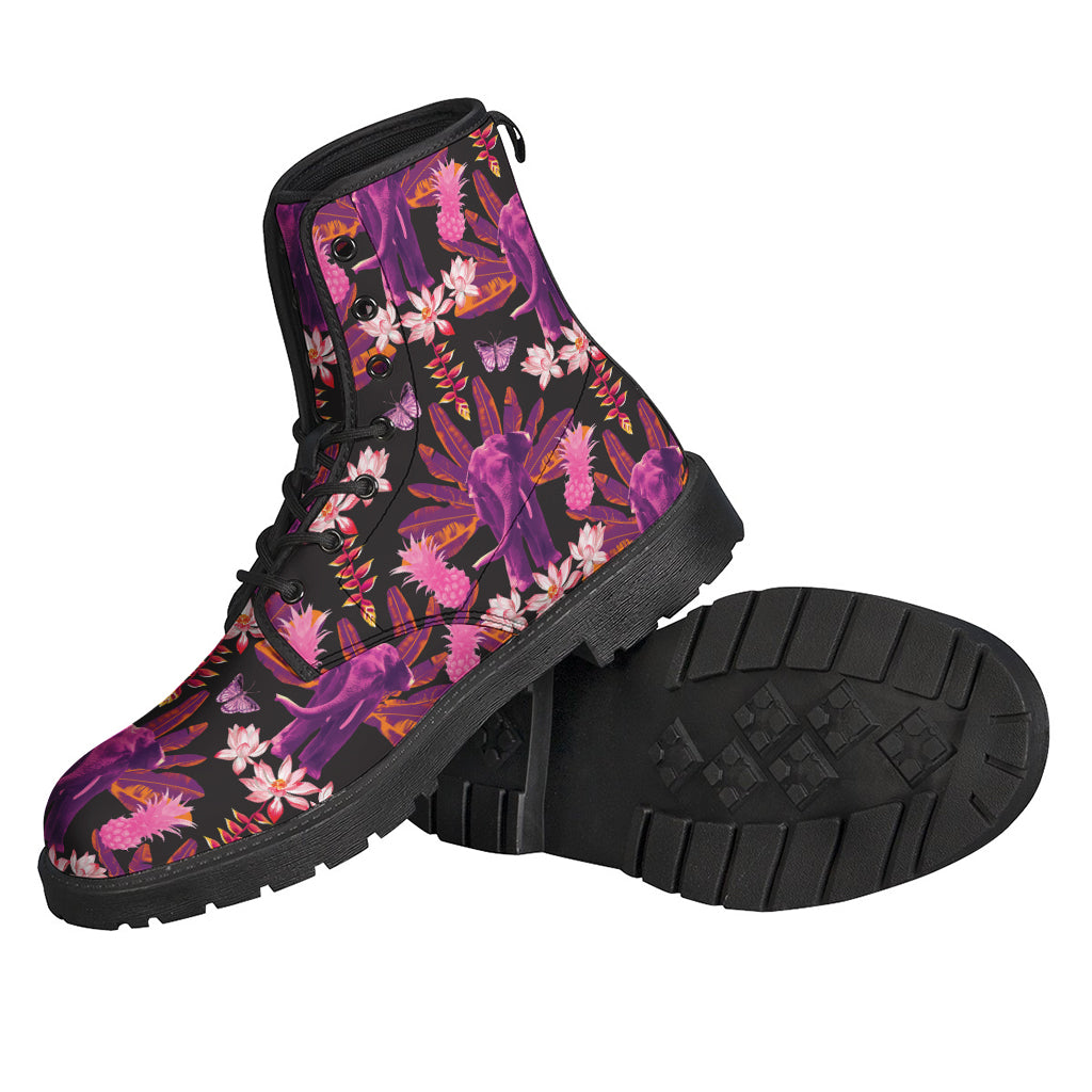 Purple Tropical Elephant Pattern Print Backpack