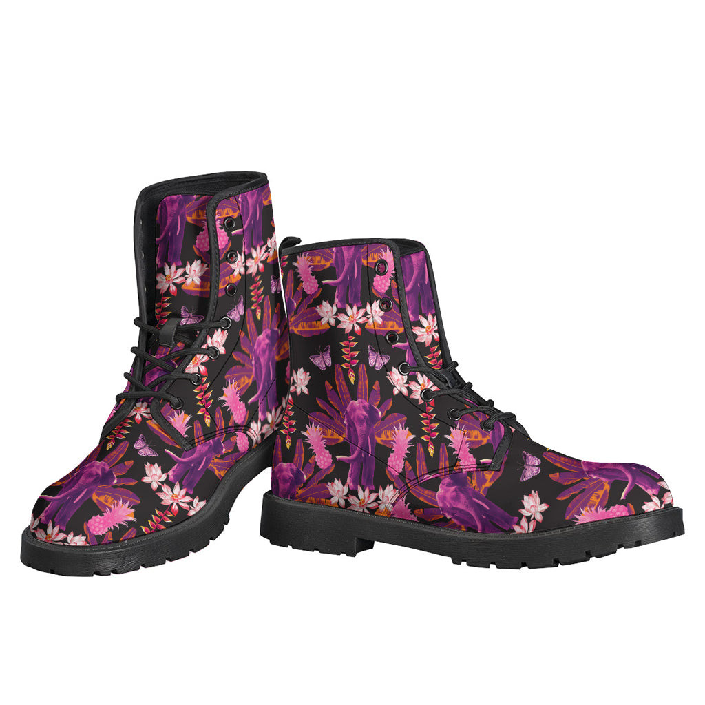 Purple Tropical Elephant Pattern Print Backpack