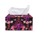Purple Tropical Elephant Pattern Print Leather Tissue Box Cover