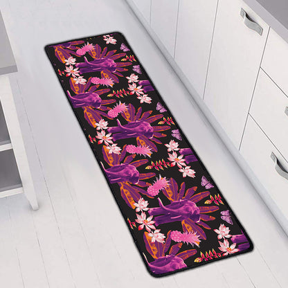 Purple Tropical Elephant Pattern Print Long Kitchen Mat