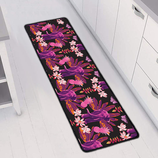 Purple Tropical Elephant Pattern Print Long Kitchen Mat