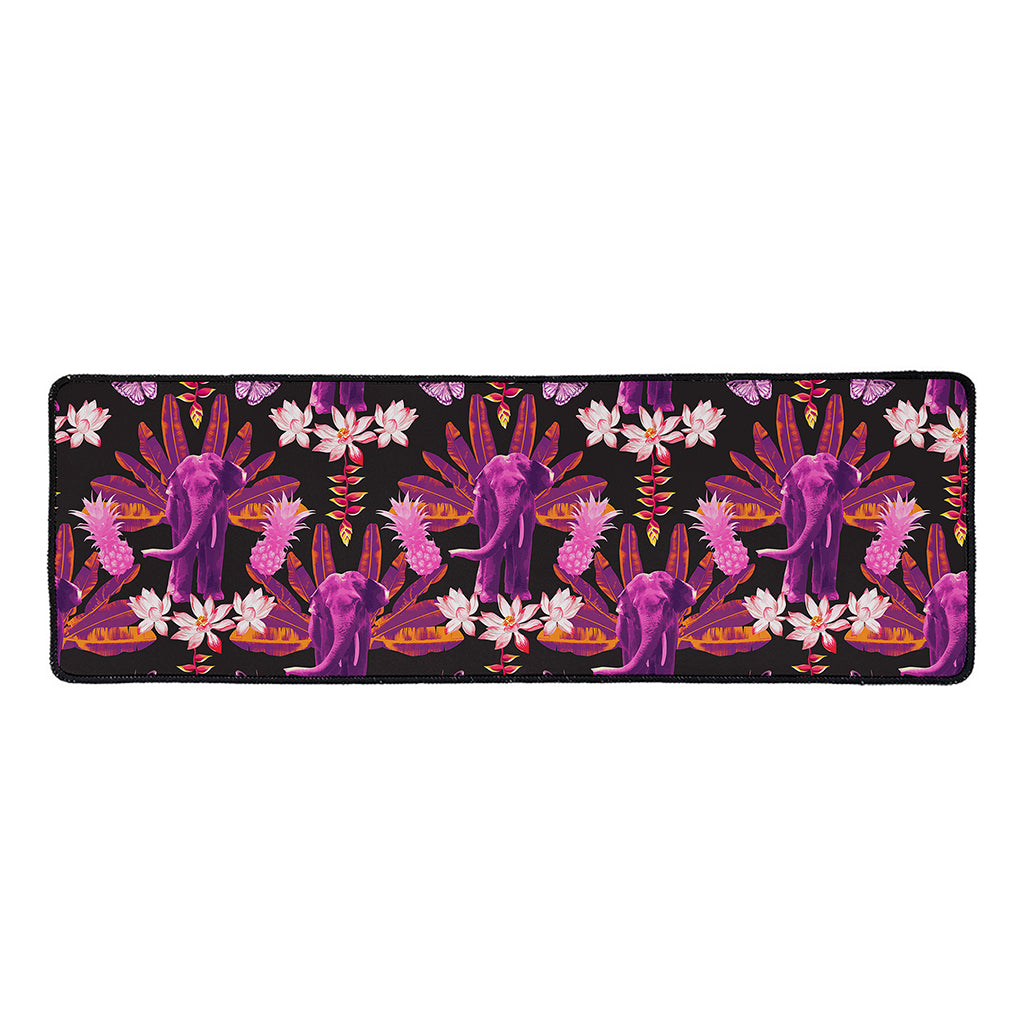 Purple Tropical Elephant Pattern Print Long Kitchen Mat