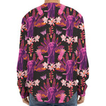 Purple Tropical Elephant Pattern Print Long Sleeve Baseball Jersey