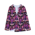 Purple Tropical Elephant Pattern Print Long Sleeve Short Coat