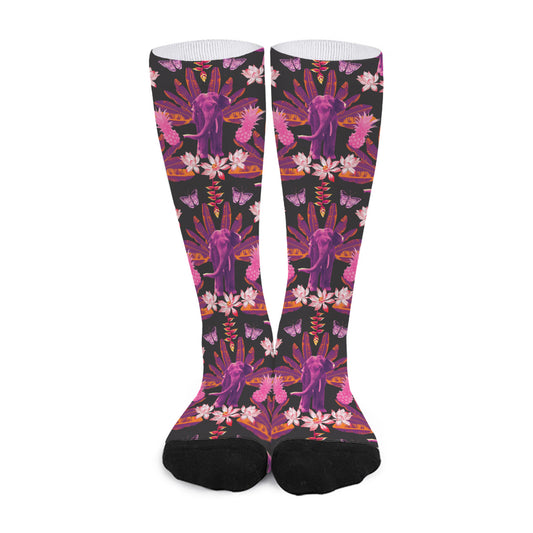 Purple Tropical Elephant Pattern Print Long Socks