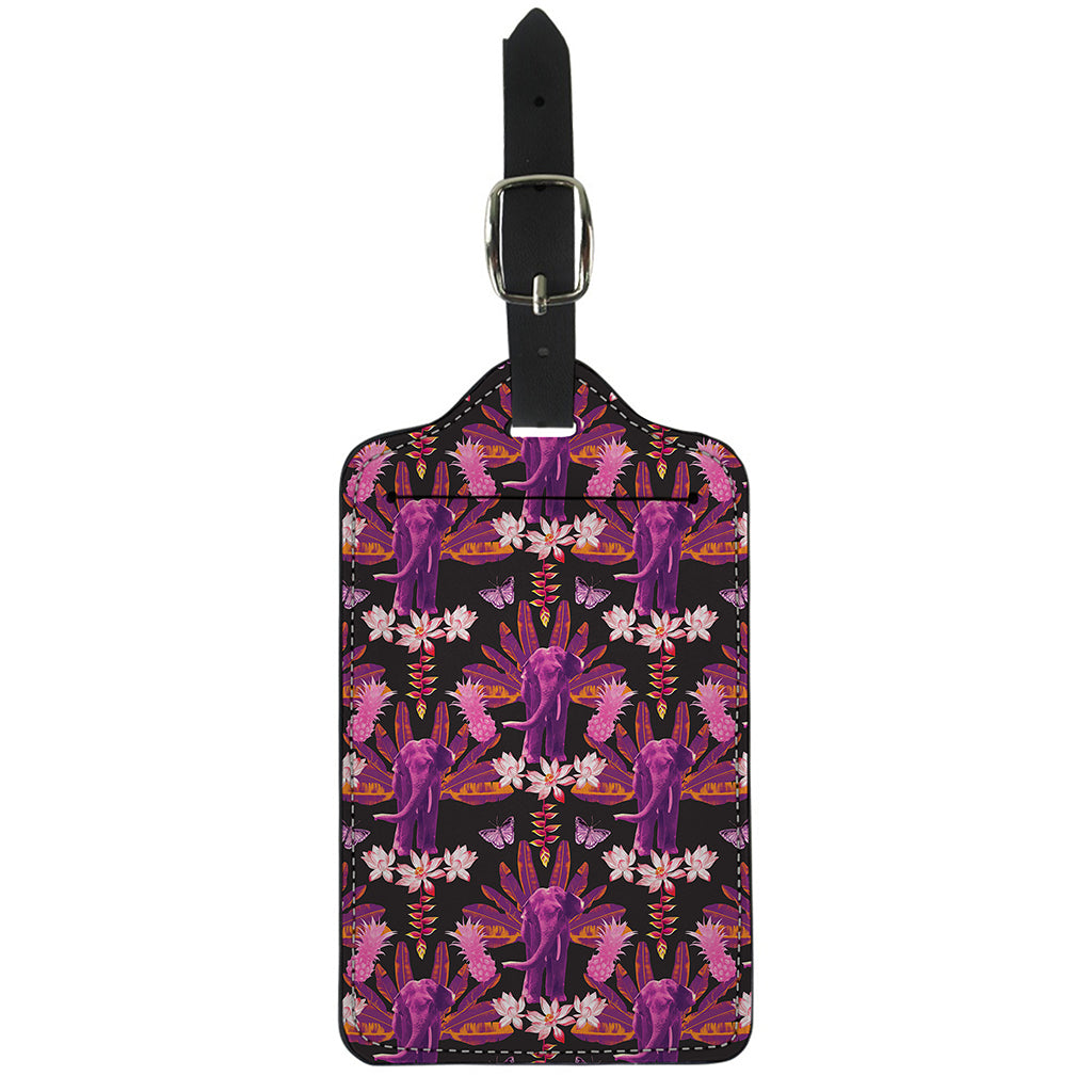 Purple Tropical Elephant Pattern Print Luggage Tag