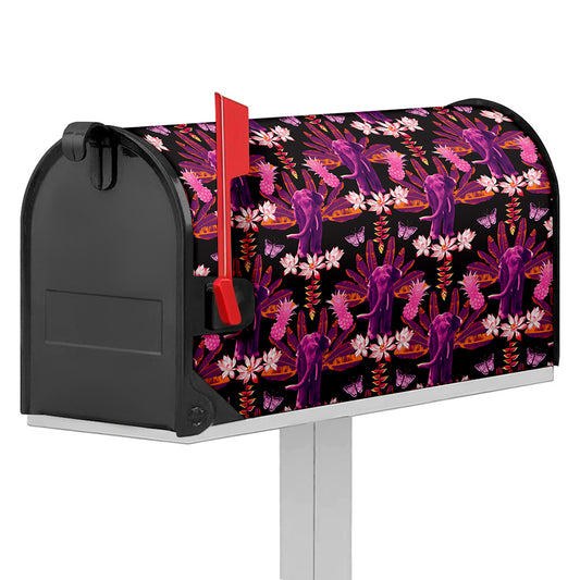 Purple Tropical Elephant Pattern Print Mailbox Cover
