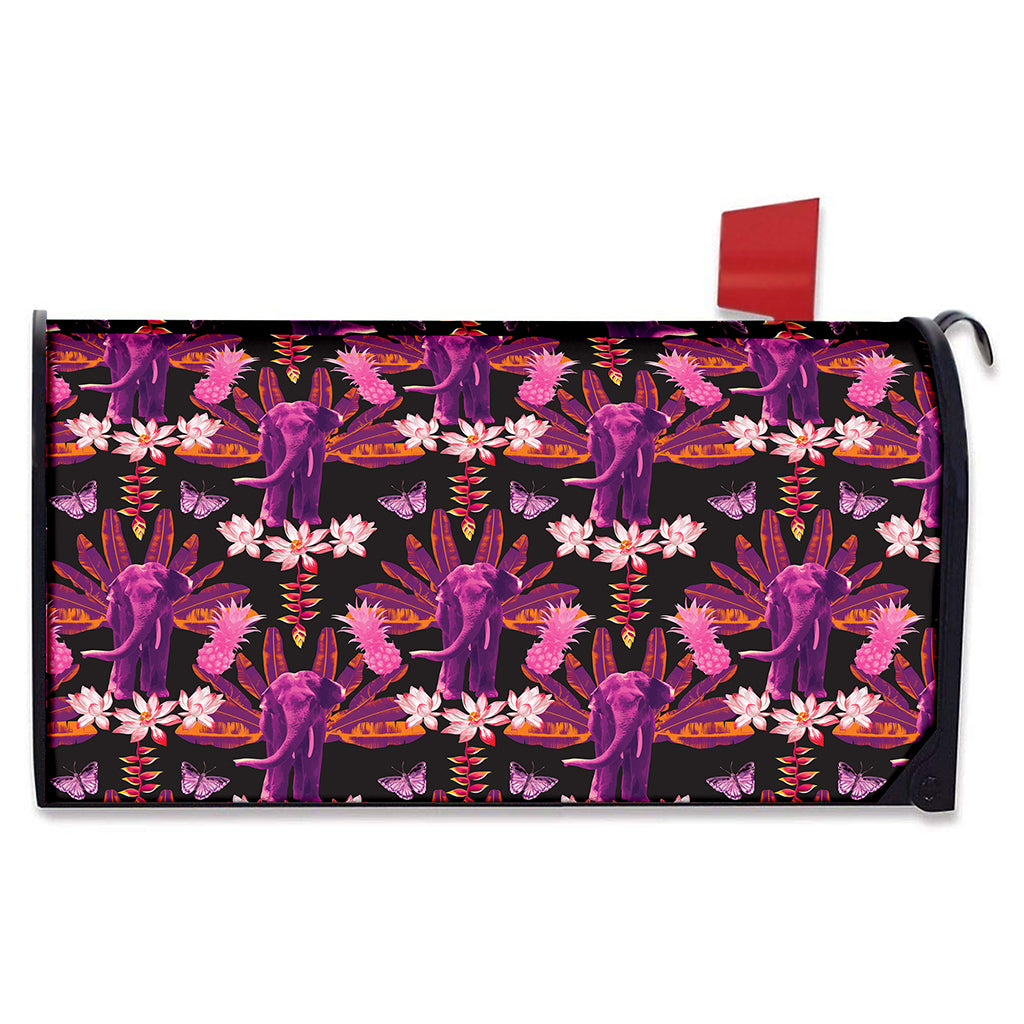 Purple Tropical Elephant Pattern Print Mailbox Cover