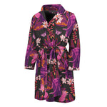 Purple Tropical Elephant Pattern Print Men's Bathrobe
