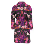 Purple Tropical Elephant Pattern Print Men's Bathrobe